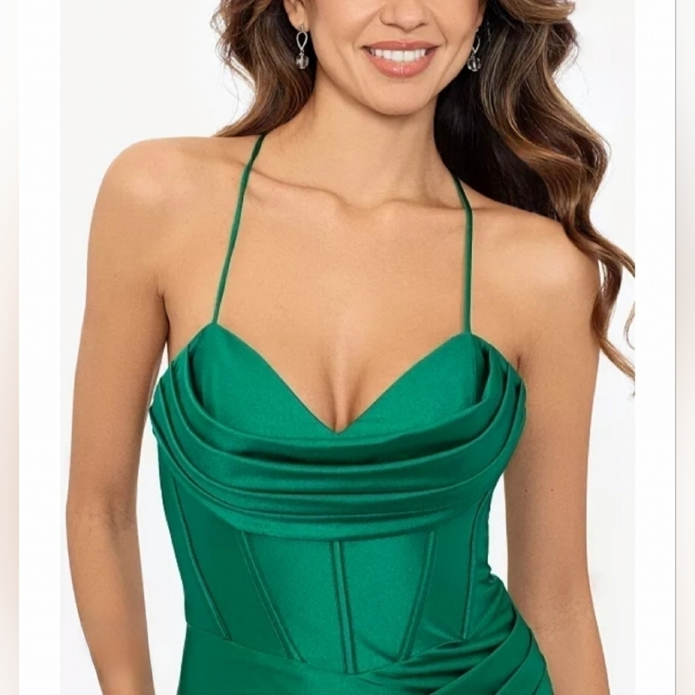 Betsy and Adam Long Sateen Corset Lace Up Back Dress - Picture 4 of 13